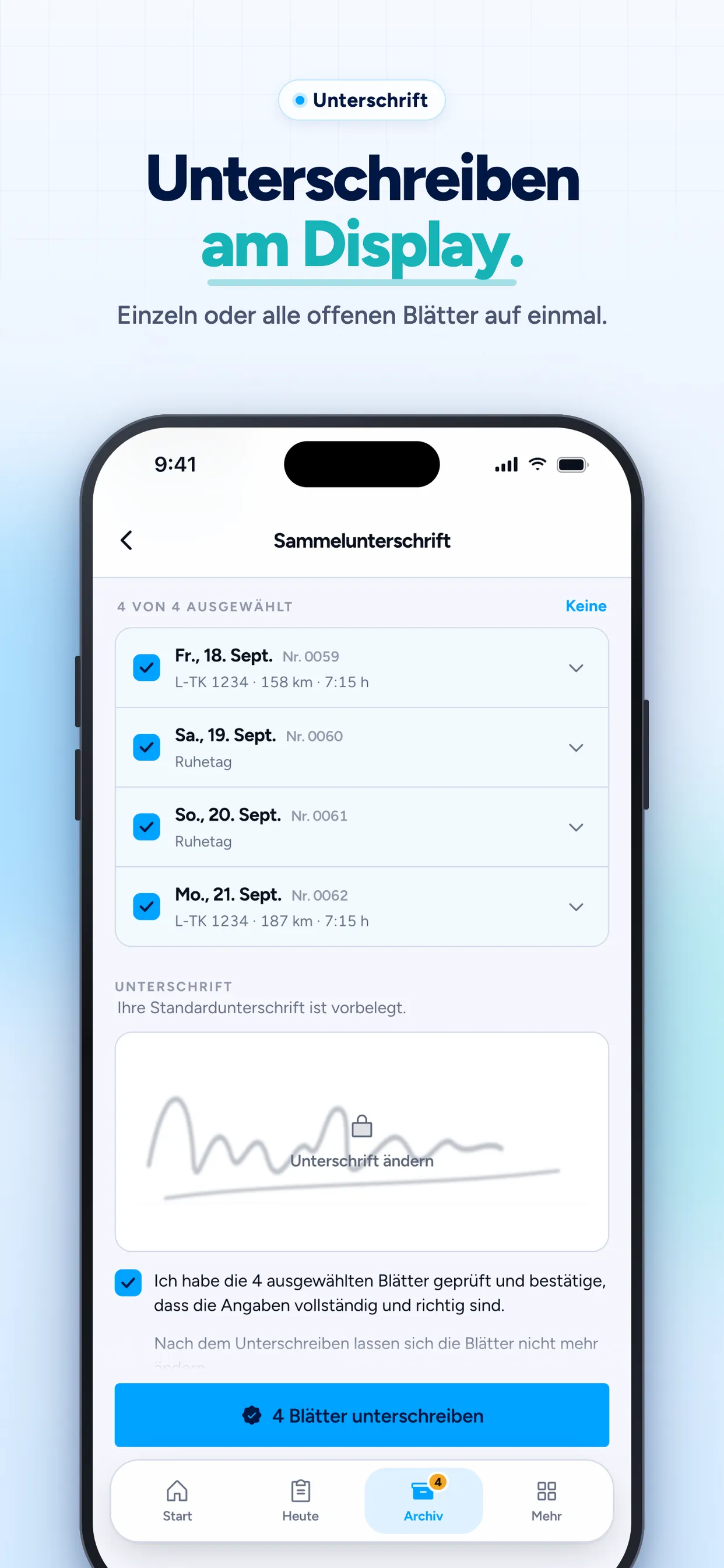 Batch signature: sign several open sheets at once on screen
